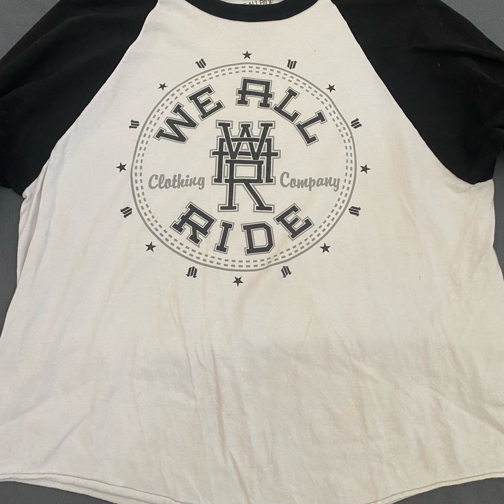 We All Ride Black and White Raglan Tee